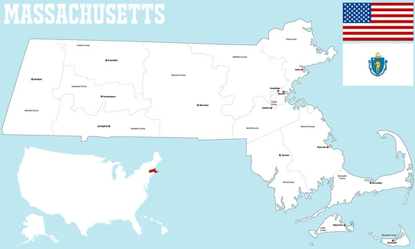 Mapa do Condado de Massachusetts —  Vetores de Stock