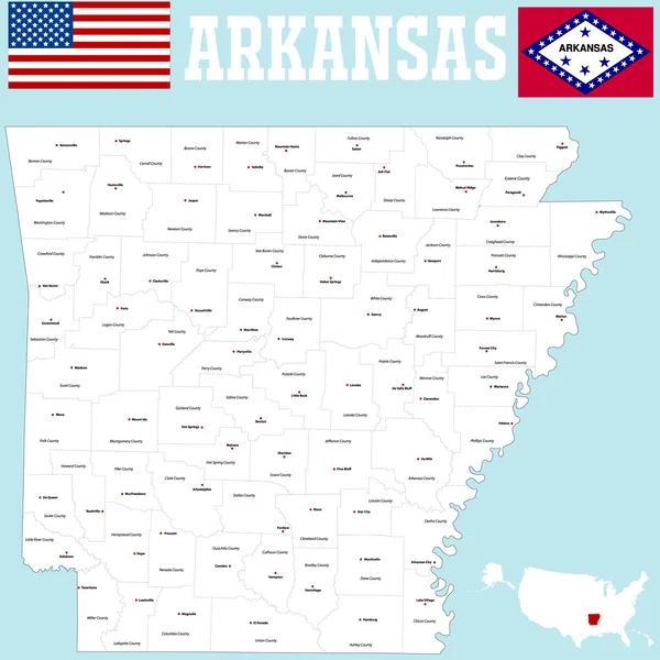 Arkansas ilçe harita — Stok Vektör