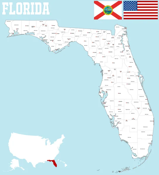 Kraje mapa Florida — Stockový vektor