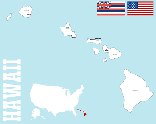 Karte des Kreises Hawaii — Stockvektor