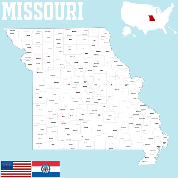 Mappa della contea del Missouri — Vettoriale Stock