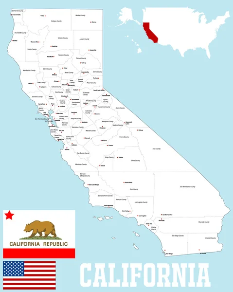 Mapa powiatu w Kalifornii — Wektor stockowy