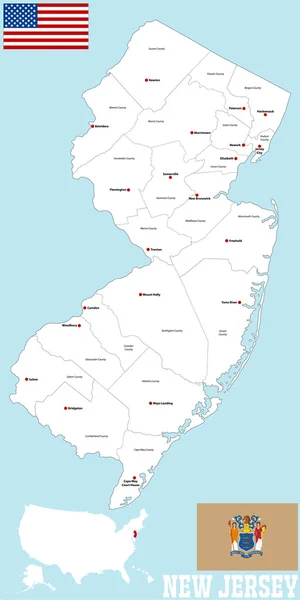 Mapa do Condado de New Jersey —  Vetores de Stock