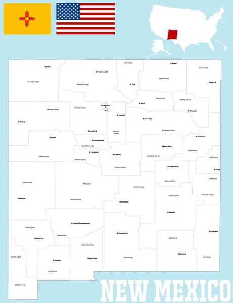 Mappa della contea del Nuovo Messico — Vettoriale Stock