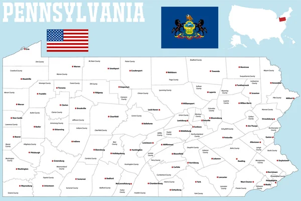 Pennsylvania county map — Stock Vector