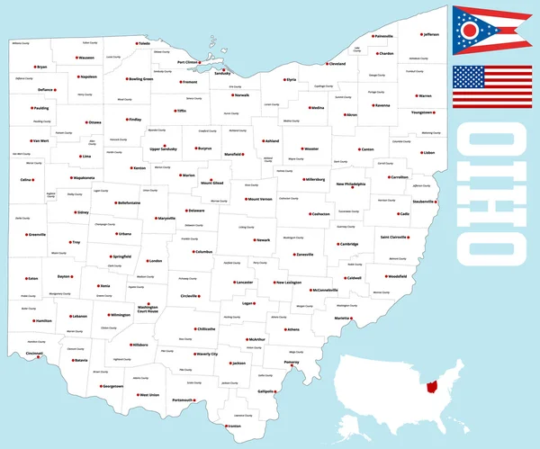 Ohio County mapę — Wektor stockowy