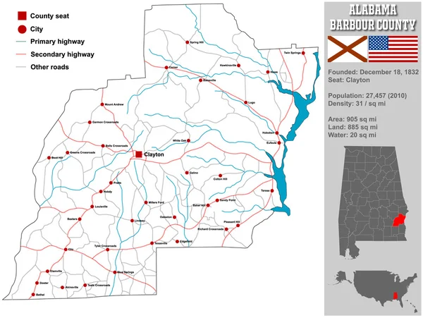 Stor karta över Barbour county i Alabama — Stock vektor