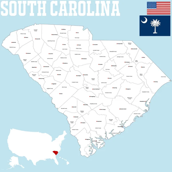 South Carolina County kaart — Stockvector