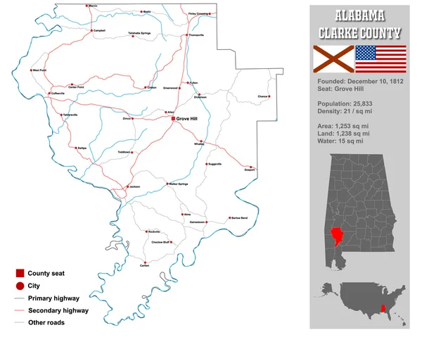 Clarke County karta i Alabama — Stock vektor