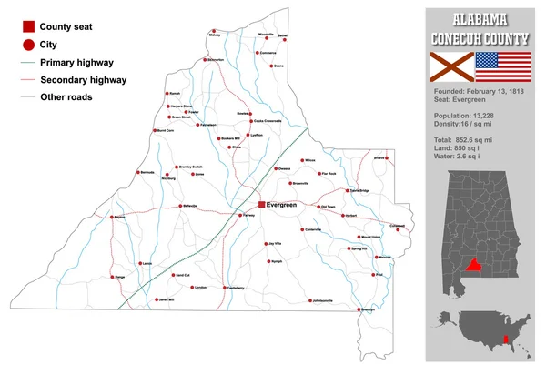 Alabama Conecuh County karta — Stock vektor