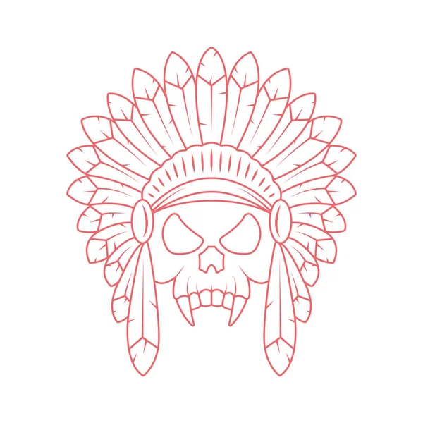 Icono Vector Cráneo Indio Americano Esquema Cráneo Indio — Vector de stock
