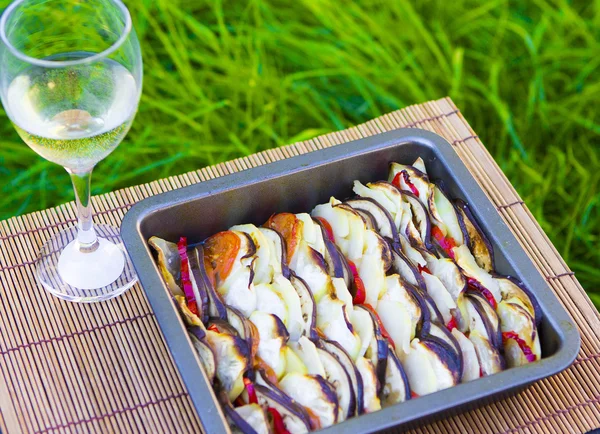 Ratatouille, or Briam, served with white wine — Stock Photo, Image