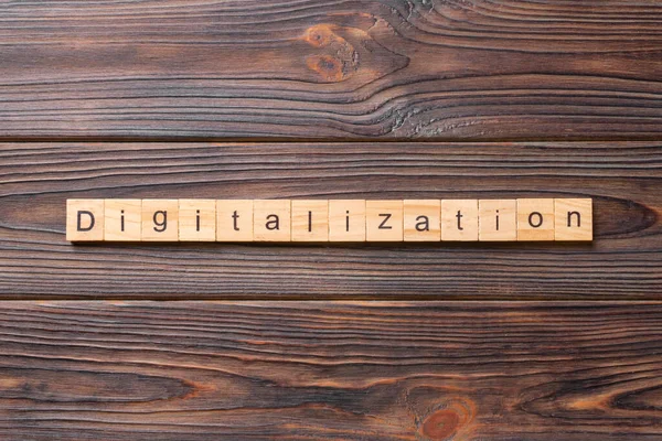 Digitalization Word Written Wood Block Digitalization Text Cement Table Your — Stock Photo, Image