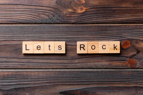 Let Rock Wort Auf Holzblock Geschrieben Lets Rock Text Auf — Stockfoto