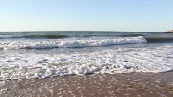 Visão traseira do homem sênior andando na água no dia de pôr do sol de verão — Vídeo de Stock
