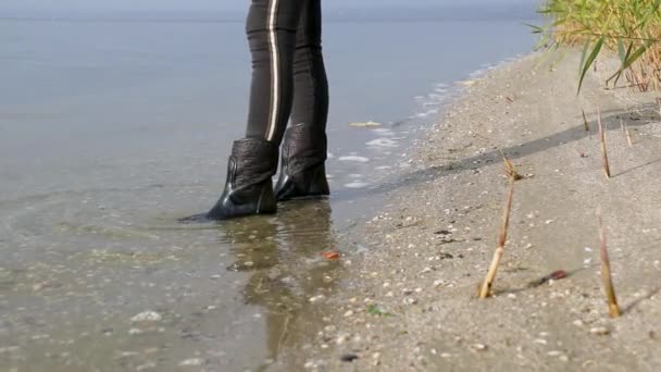 Nell'acqua giacciono foglie di acero e quercia giallo-arancio. Autunno foglie cadute scorrono lungo il fiume — Video Stock