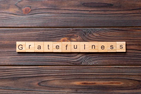 Gratefulness Word Written Wood Block Gratefulness Text Cement Table Your — Stock Photo, Image