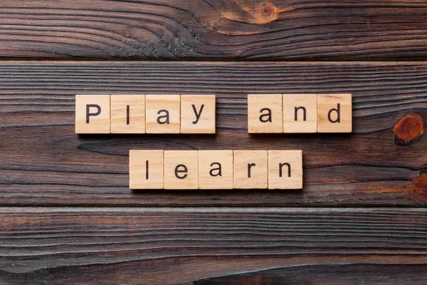 Play Learn Word Written Wood Block Play Learn Text Cement — Stock Photo, Image