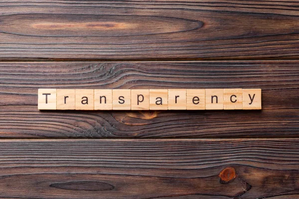 Transparenzwort Auf Holzblock Geschrieben Transparenztext Auf Dem Tisch Konzept — Stockfoto