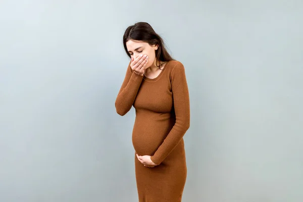 Gravid Kvinna Som Lider Toxikos Graviditetens Förgiftning Gravid Dam Känner — Stockfoto