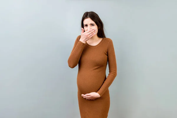Kobieta Ciąży Cierpiąca Zatrucie Toksykoza Ciąży Kobieta Ciąży Czuje Się — Zdjęcie stockowe