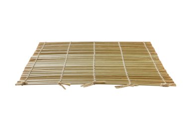 İzole edilmiş yemek örtüsü perspektifi. Bambu hasırını kapatın Tasarımınız için boş boşluk.