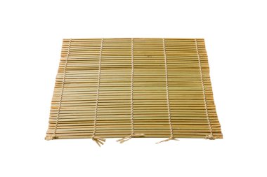 İzole edilmiş yemek örtüsü perspektifi. Bambu hasırını kapatın Tasarımınız için boş boşluk.