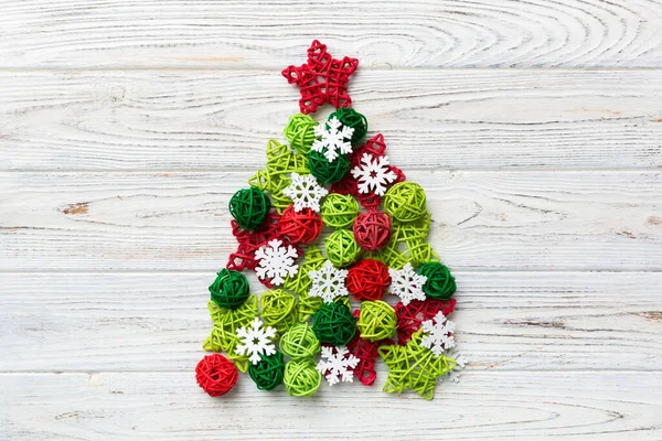 Christmas Tree Made Colored Handmade Ball Decoration Colored Background View — Stock Photo, Image