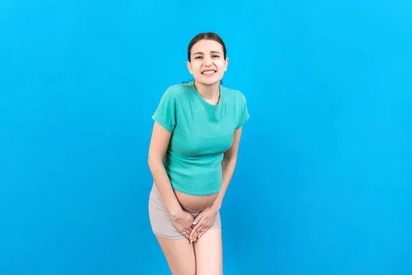 Incontinencia Urinaria Durante Embarazo Dolor Abdominal Durante Embarazo Maternidad Concepto — Foto de Stock