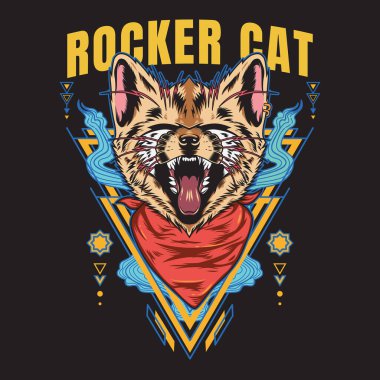 Rocker cat scream tshirt tasarımı vektör illüstrasyon biçimi poster, el ilanı, tebrik kartları, çıkartma, sosyal medya ve tişört tasarımı için uygundur