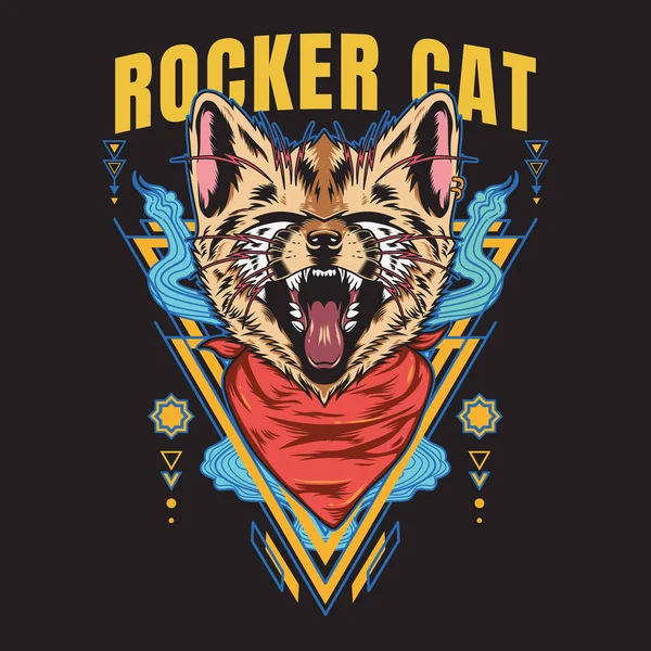 ロッカー猫悲鳴Tシャツデザインベクトルイラストスタイルポスター チラシ グリーティングカード ステッカー ソーシャルメディアやTシャツデザインに適した — ストックベクタ