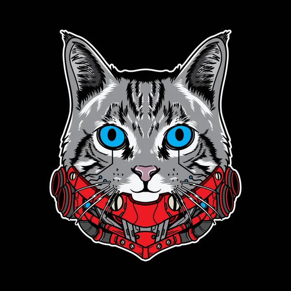 ポスター チラシ グリーティングカード ステッカー ソーシャルメディアやTシャツのデザインに適したクールな猫のサイバーパンク未来的なイラスト — ストックベクタ