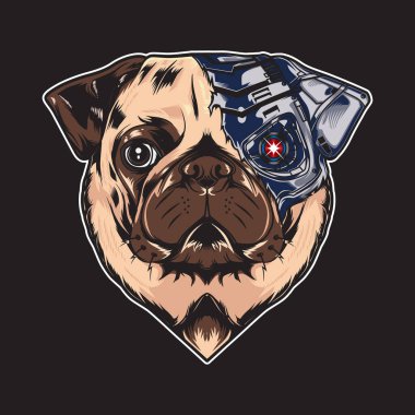 Vektör çizimi havalı pug dog vintage robot düz çizgi film tarzı