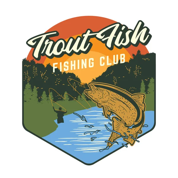 Diseño Del Logo Del Club Pesca Con Ilustración Peces Trucha — Archivo Imágenes Vectoriales