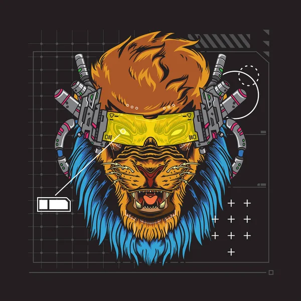 Cyberpunk Futuristic Lion Ilustrace Vhodná Pro Plakáty Letáky Pohlednice Samolepky — Stockový vektor