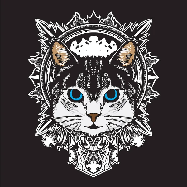 ベクトルイラストクールな黒白い猫の花マンダラフラット漫画スタイルポスター チラシ グリーティングカード ステッカー ソーシャルメディアやTシャツのデザインに適した — ストックベクタ
