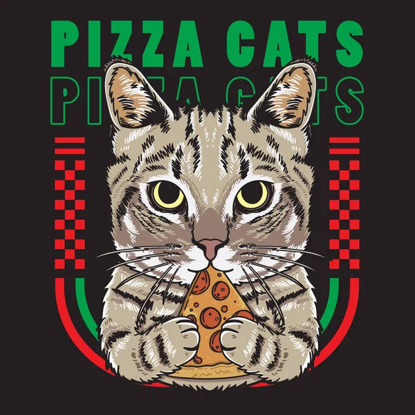 Ilustração Vetorial Gato Fresco Segurando Pizza Estilo Cartoon Plana Adequado — Vetor de Stock