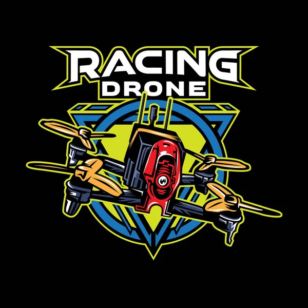 Gedetailleerde Race Drone Mascotte Concept Logo — Stockvector