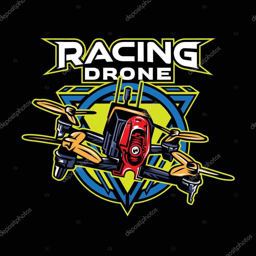 Detailed racing drone mascot concept logo