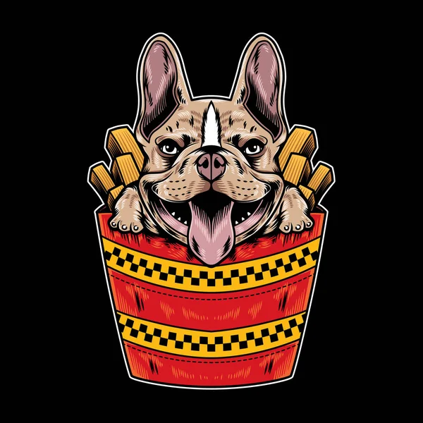 Vector Illustration French Bulldog Funny Fast Food Cartoon Style Black — Stock Vector