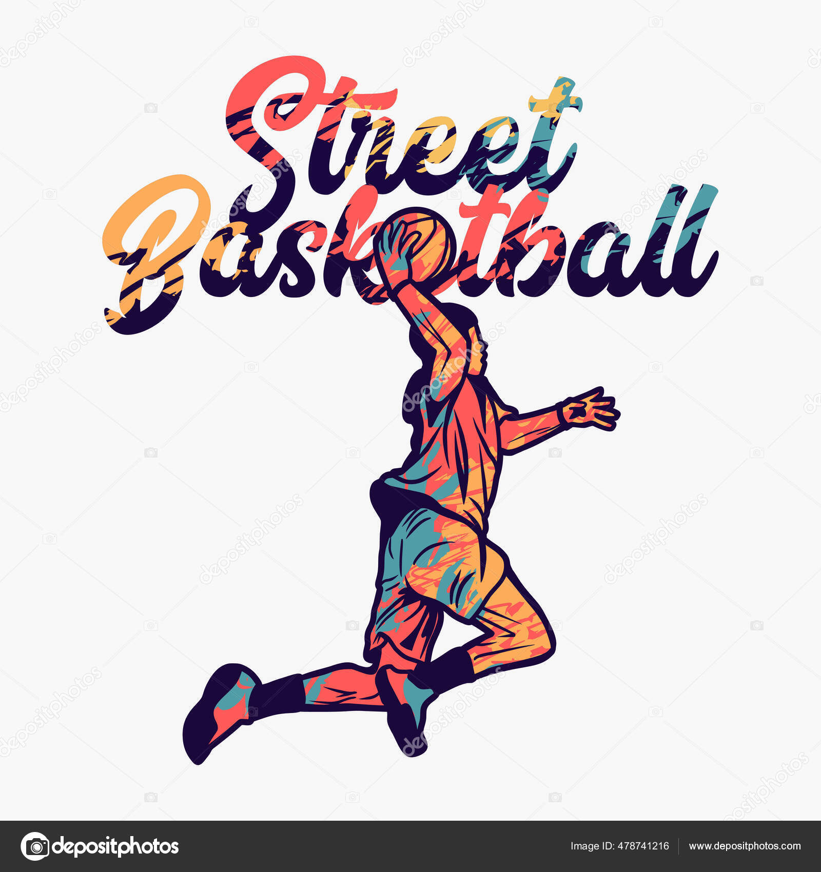 Vector Illustration Street Basketball Man Doing Slam Dunk Playing