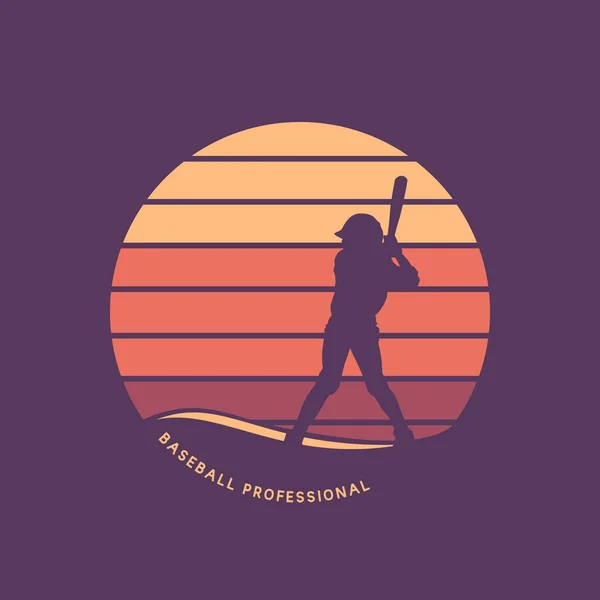 Logo Design Baseball Profi Mit Silhouette Teig Schwingen Bereit Position — Stockvektor