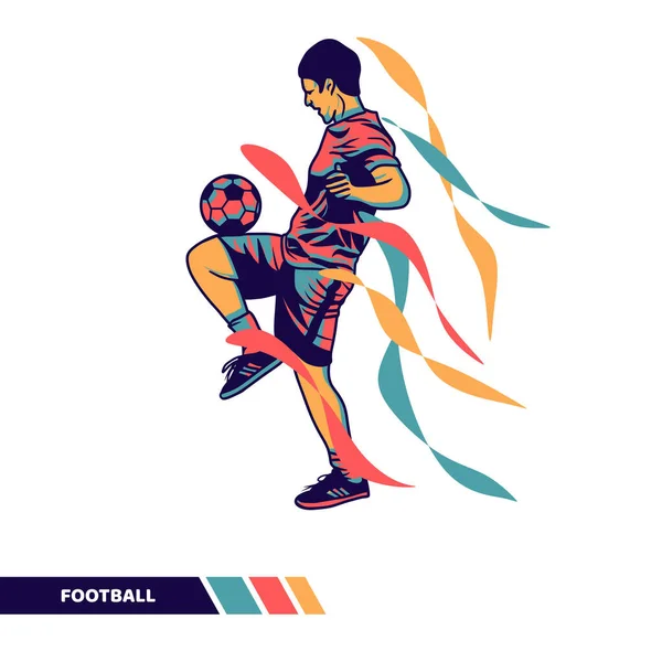 Vector Illustration Football Player Playing Juggling Ball Motion Colors Vector — Vetor de Stock