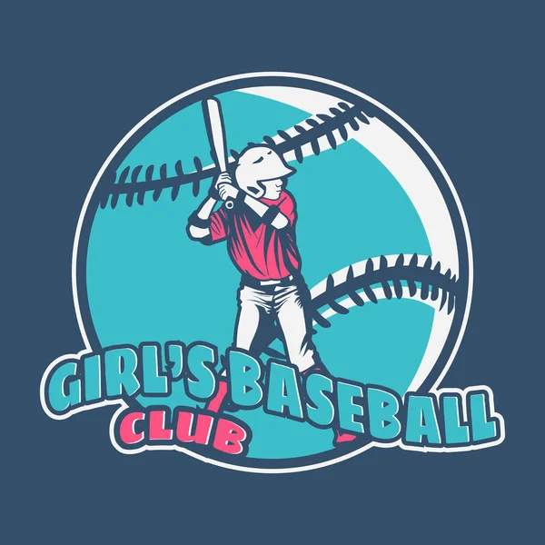 Logo Design Girl Baseball Club Batsman Swing Ready Position Vintage —  Vetores de Stock