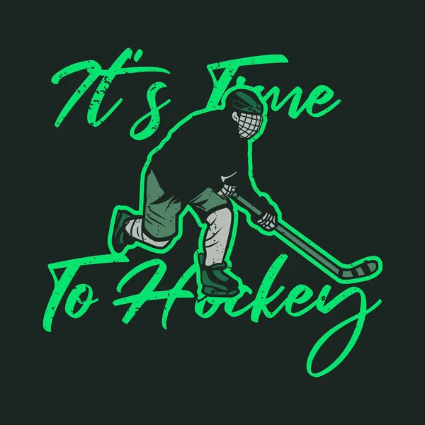 Shirt Illustration Time Hockey Hockey Player Holding Hockey Stick Vintage — Stockvektor