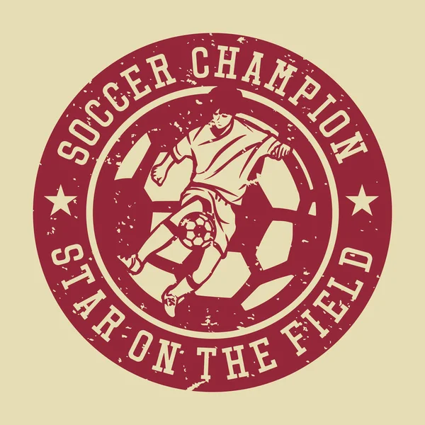 Logo Design Soccer Champion Star Field Man Playing Football Vintage —  Vetores de Stock