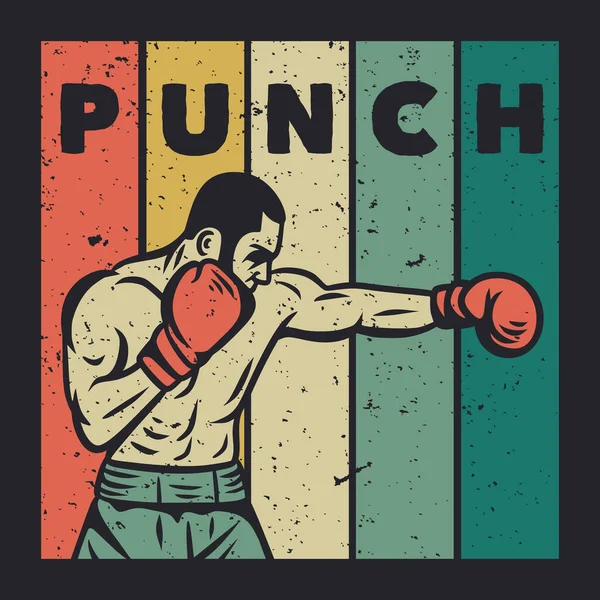 Shirt Design Punch Mit Boxer Beim Punch Vintage Illustration — Stockvektor