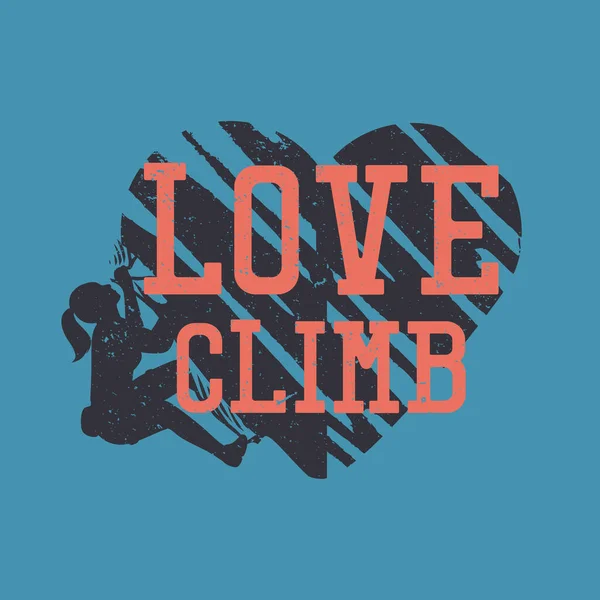 Shirt Design Love Climb Silhouette Woman Climbing Heart Flat Illustration — ストックベクタ