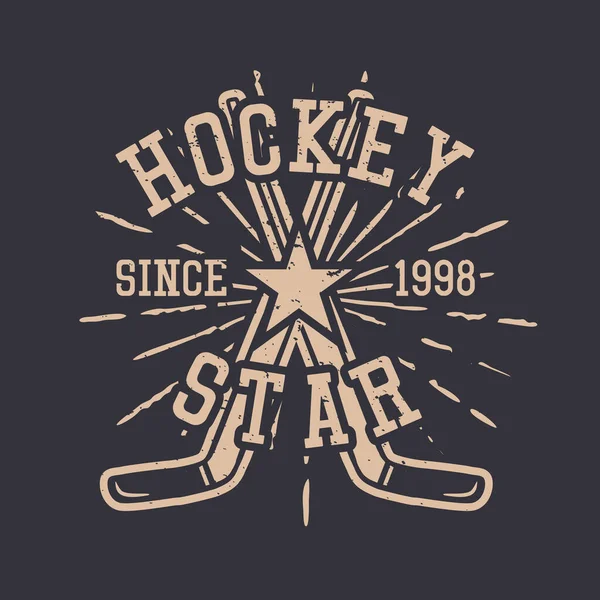 Shirt Design Hockey Star Hockey Stick Vintage Illustration — ストックベクタ