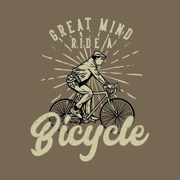 Дизайн Футболки Большой Ездить Велосипеде Человеком Велосипеде Винтажной Иллюстрации — стоковый вектор